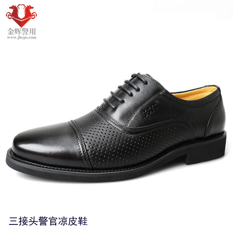 三接头系带凉皮鞋皮鞋，正品警用凉皮鞋，夏季警官皮鞋